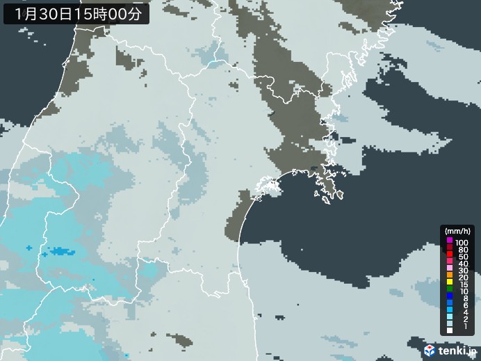 宮城県の雨雲レーダー(2025年01月30日)