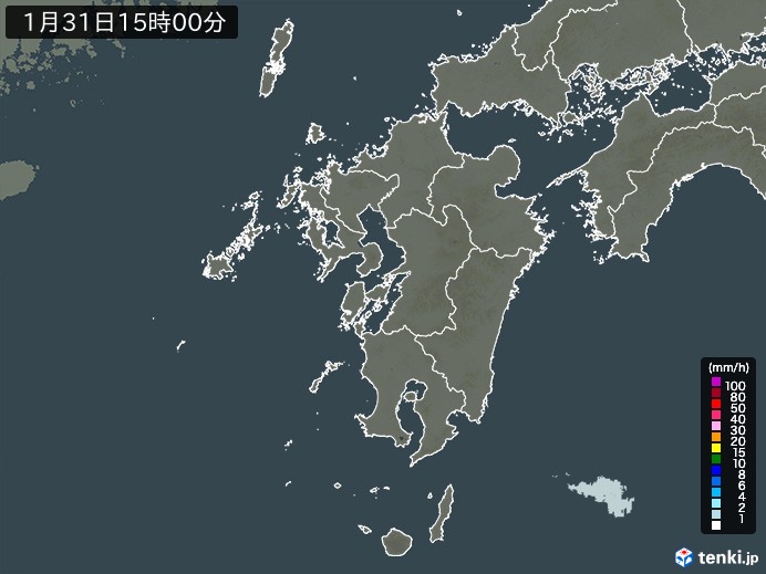 九州地方の雨雲レーダー(2025年01月31日)