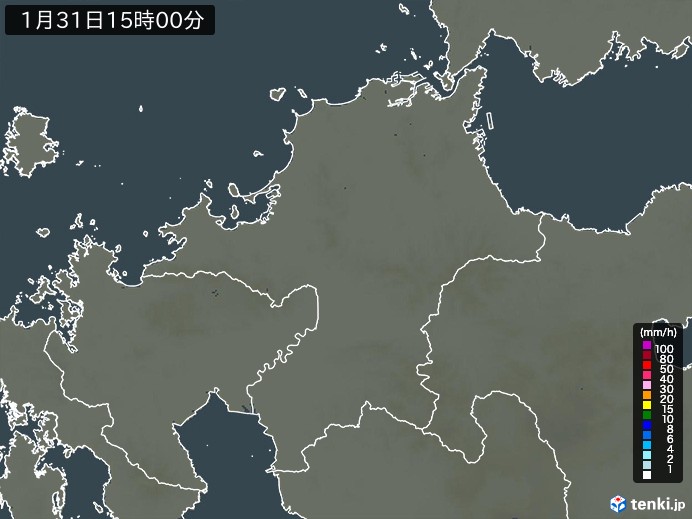 福岡県の雨雲レーダー(2025年01月31日)