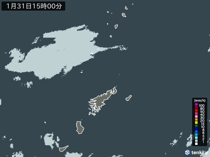 奄美諸島(鹿児島県)の雨雲レーダー(2025年01月31日)