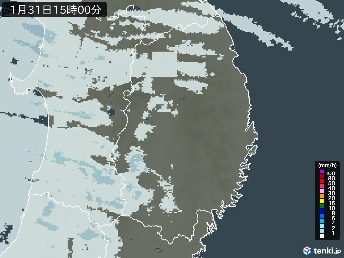岩手県の雨雲レーダー(2025年01月31日)