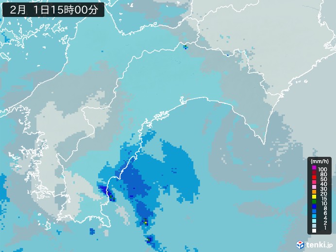 高知県の雨雲レーダー(2025年02月01日)