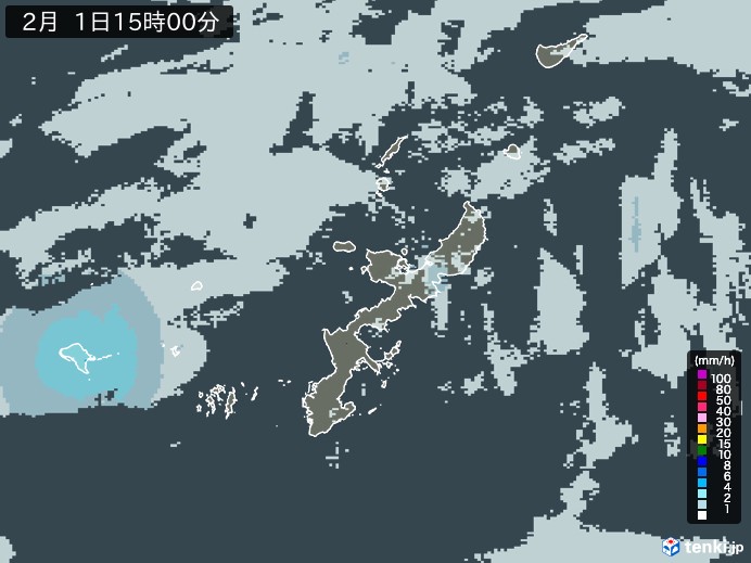 沖縄県の雨雲レーダー(2025年02月01日)