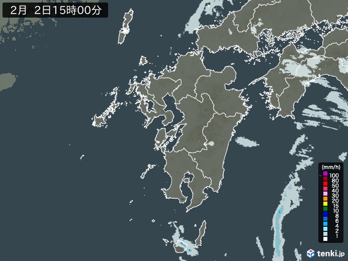 九州地方の雨雲レーダー(2025年02月02日)