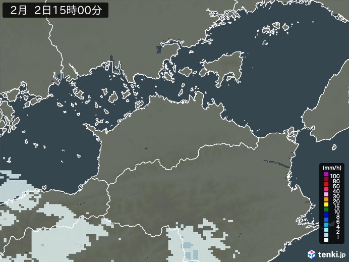 香川県の雨雲レーダー(2025年02月02日)