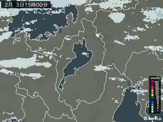 滋賀県の雨雲レーダー(2025年02月03日)