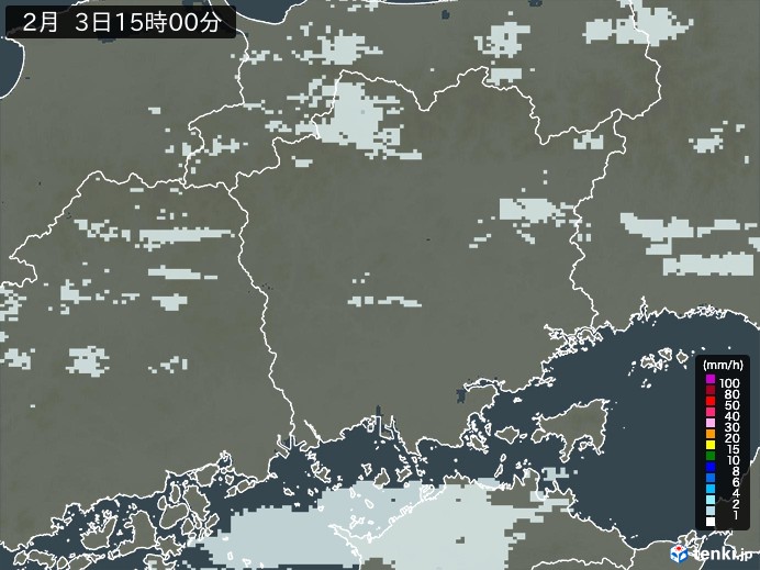 岡山県の雨雲レーダー(2025年02月03日)