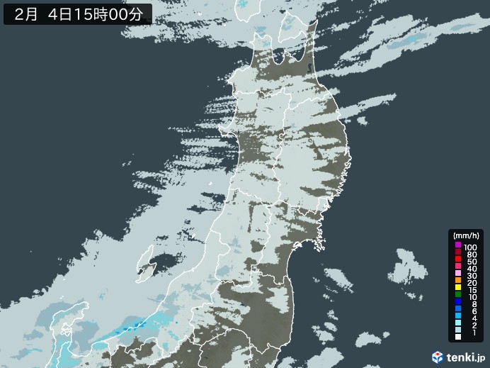 東北地方の雨雲レーダー(2025年02月04日)