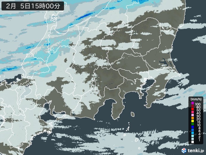 関東・甲信地方の雨雲レーダー(2025年02月05日)