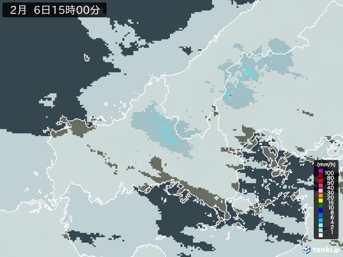 山口県の雨雲レーダー(2025年02月06日)
