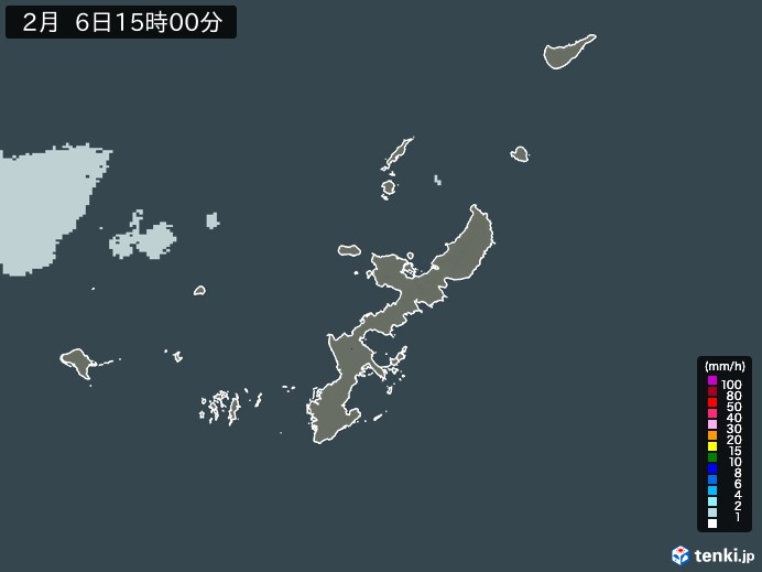 沖縄県の雨雲レーダー(2025年02月06日)