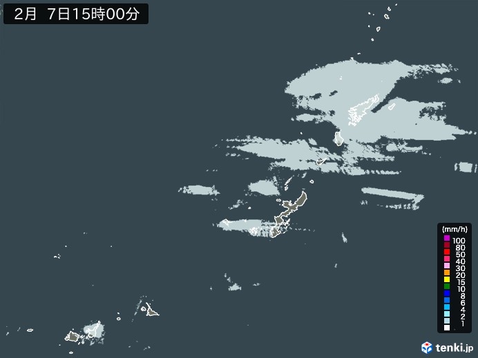 沖縄地方の雨雲レーダー(2025年02月07日)