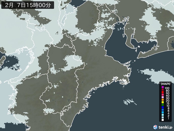 三重県の雨雲レーダー(2025年02月07日)