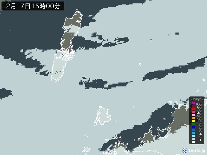 壱岐・対馬(長崎県)の雨雲レーダー(2025年02月07日)
