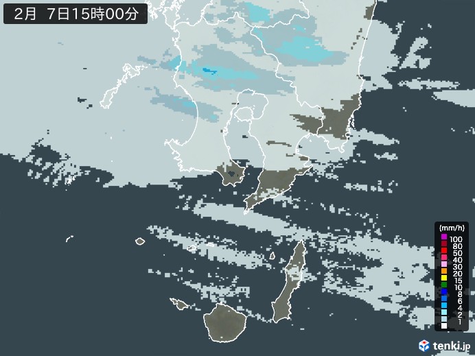 鹿児島県の雨雲レーダー(2025年02月07日)