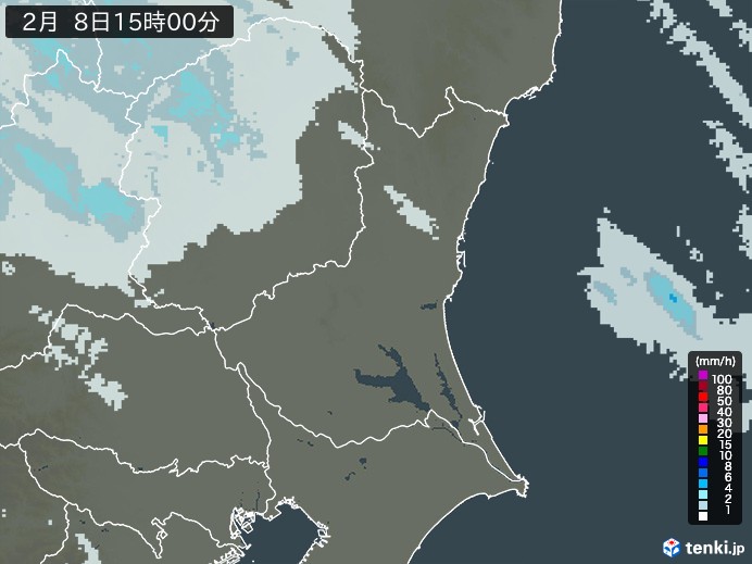茨城県の雨雲レーダー(2025年02月08日)