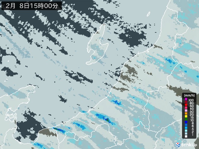 新潟県の雨雲レーダー(2025年02月08日)