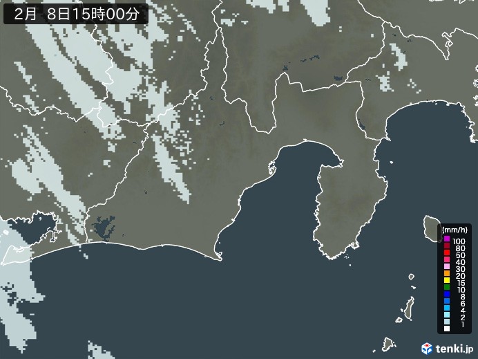 静岡県の雨雲レーダー(2025年02月08日)
