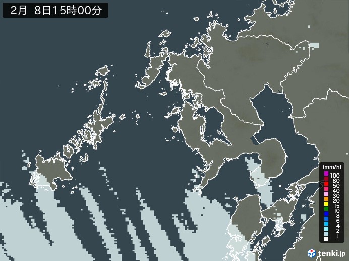長崎県の雨雲レーダー(2025年02月08日)