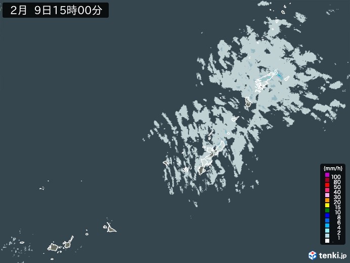 沖縄地方の雨雲レーダー(2025年02月09日)
