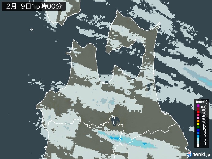 青森県の雨雲レーダー(2025年02月09日)