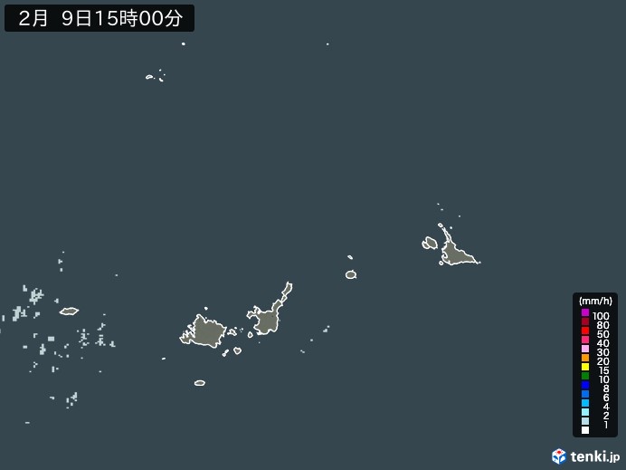 宮古・石垣・与那国(沖縄県)の雨雲レーダー(2025年02月09日)