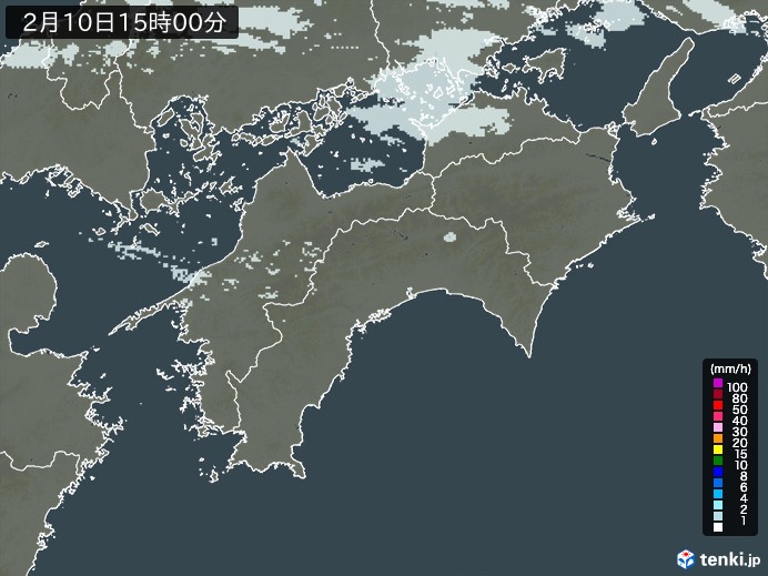 四国地方の雨雲レーダー(2025年02月10日)