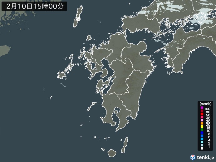 九州地方の雨雲レーダー(2025年02月10日)