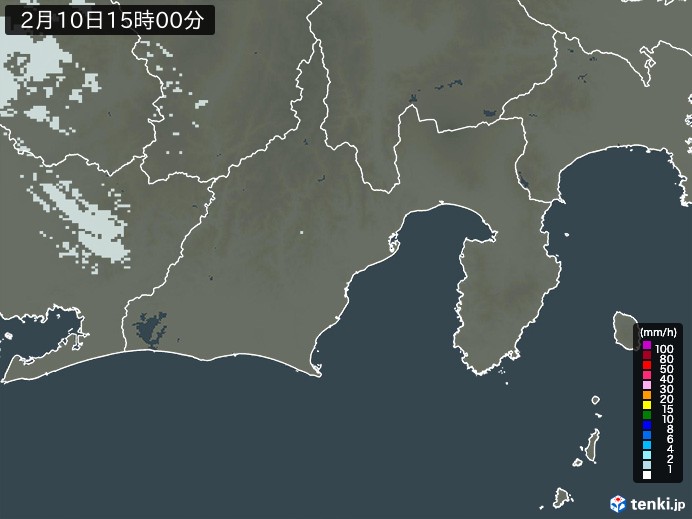 静岡県の雨雲レーダー(2025年02月10日)