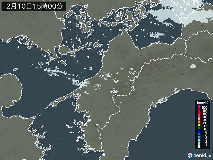 愛媛県の雨雲レーダー(2025年02月10日)