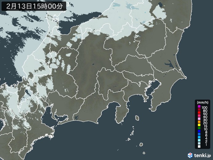 関東・甲信地方の雨雲レーダー(2025年02月13日)