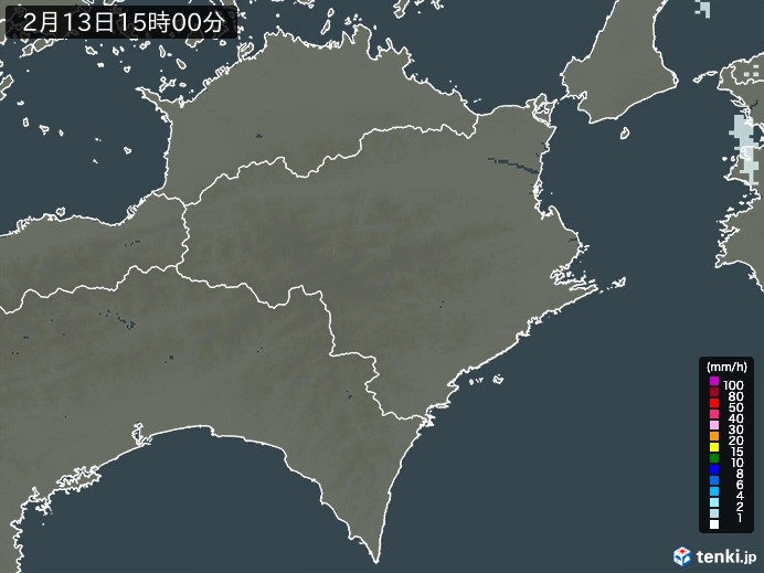 徳島県の雨雲レーダー(2025年02月13日)