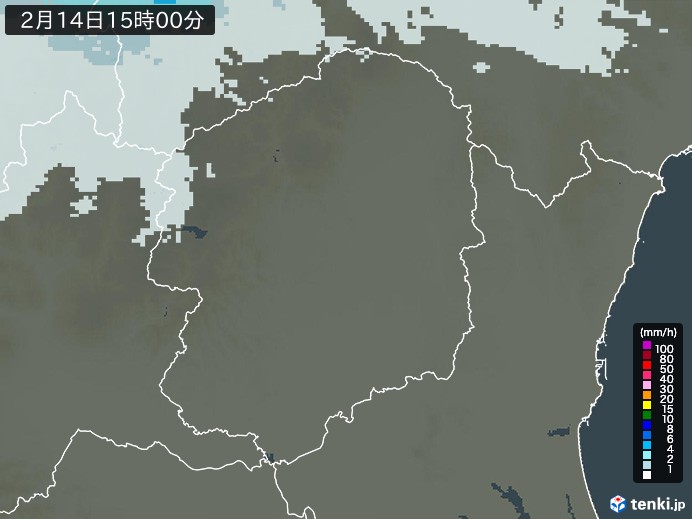 栃木県の雨雲レーダー(2025年02月14日)