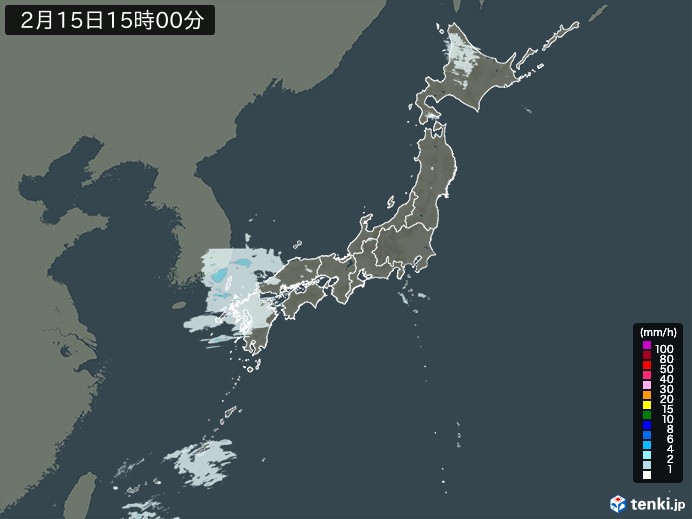 雨雲レーダー(2025年02月15日)