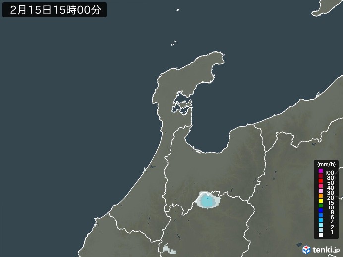 石川県の雨雲レーダー(2025年02月15日)