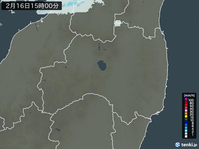 福島県の雨雲レーダー(2025年02月16日)