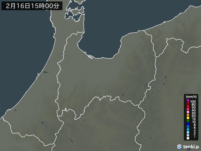 富山県の雨雲レーダー(2025年02月16日)