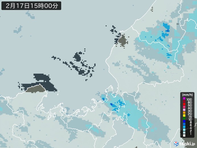 福井県の雨雲レーダー(2025年02月17日)