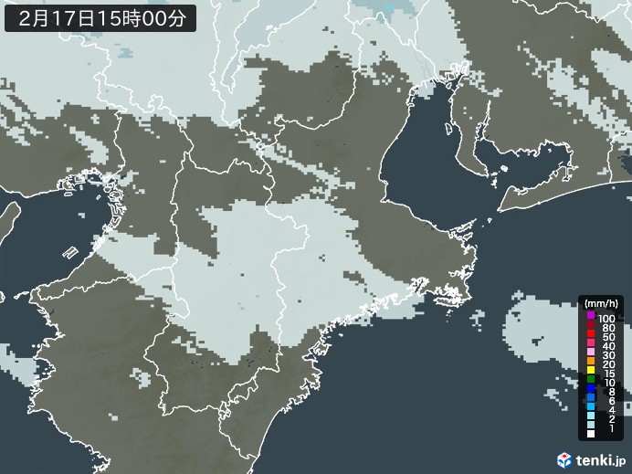 三重県の雨雲レーダー(2025年02月17日)