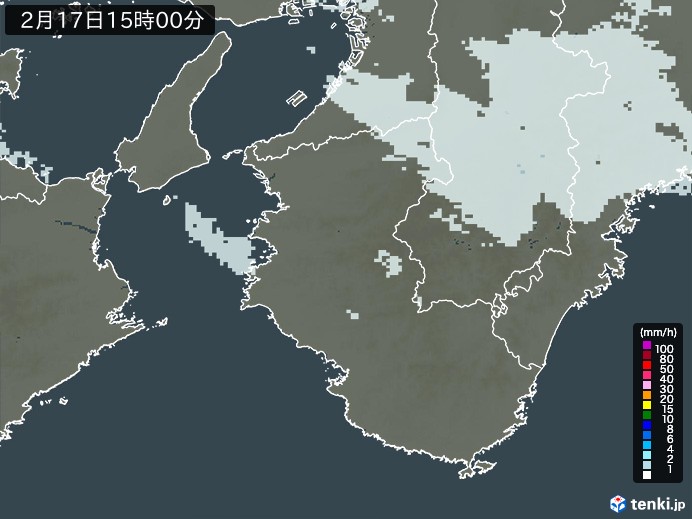和歌山県の雨雲レーダー(2025年02月17日)