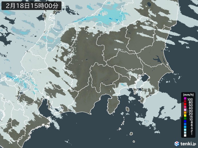 関東・甲信地方の雨雲レーダー(2025年02月18日)