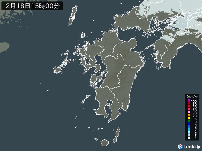 九州地方の雨雲レーダー(2025年02月18日)