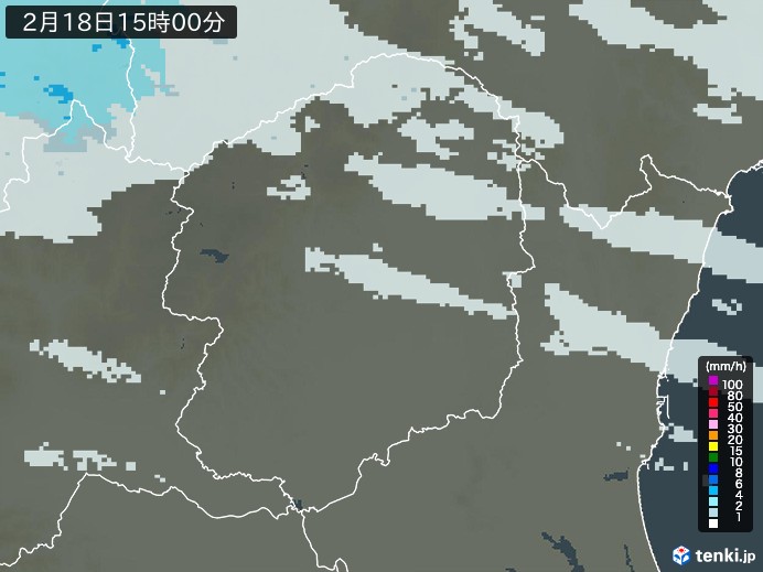 栃木県の雨雲レーダー(2025年02月18日)