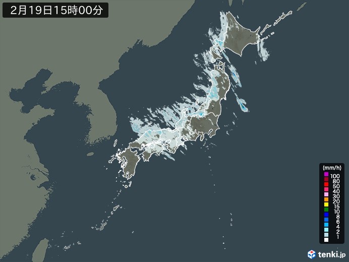 雨雲レーダー(2025年02月19日)