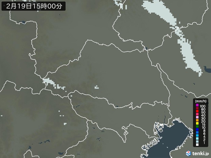 埼玉県の雨雲レーダー(2025年02月19日)