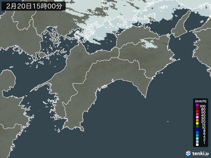 四国地方の雨雲レーダー(2025年02月20日)