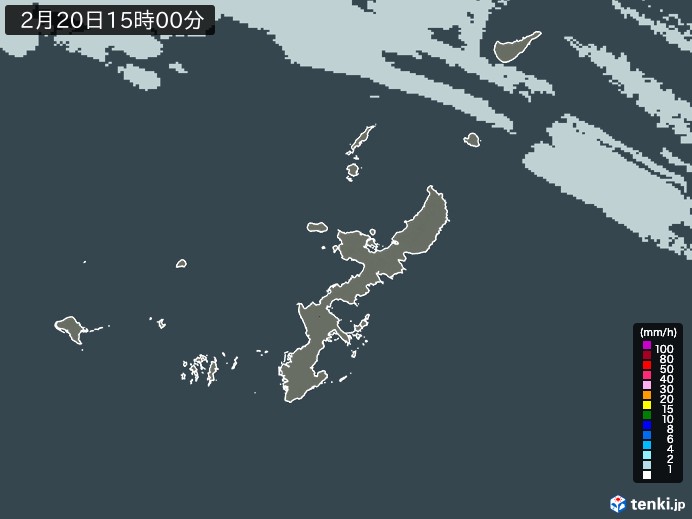 沖縄県の雨雲レーダー(2025年02月20日)