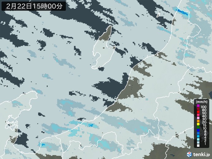 新潟県の雨雲レーダー(2025年02月22日)