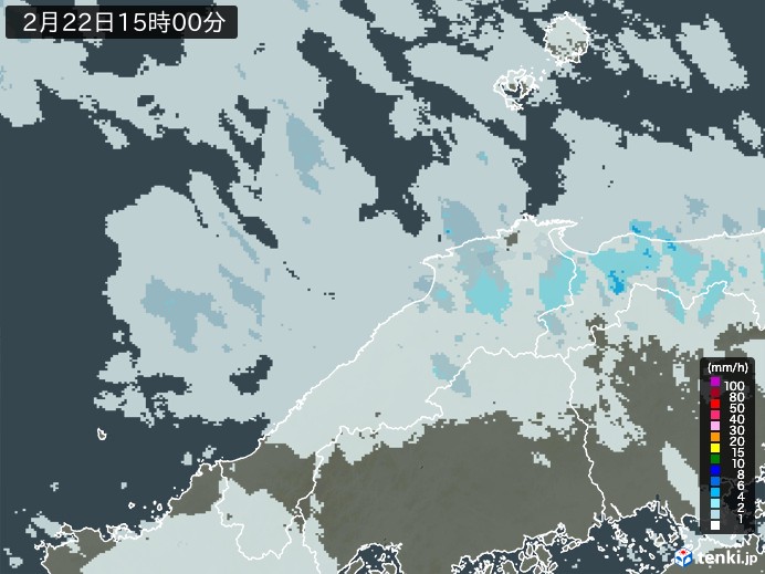 島根県の雨雲レーダー(2025年02月22日)