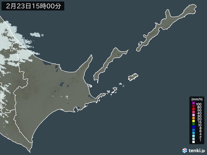 道東の雨雲レーダー(2025年02月23日)
